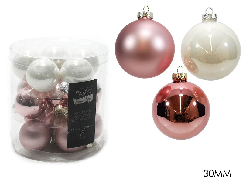 ΜΠΑΛΑ XMAS 18ΤΕΜ ΡΟΖ ΛΕΥΚΟ 3εκ