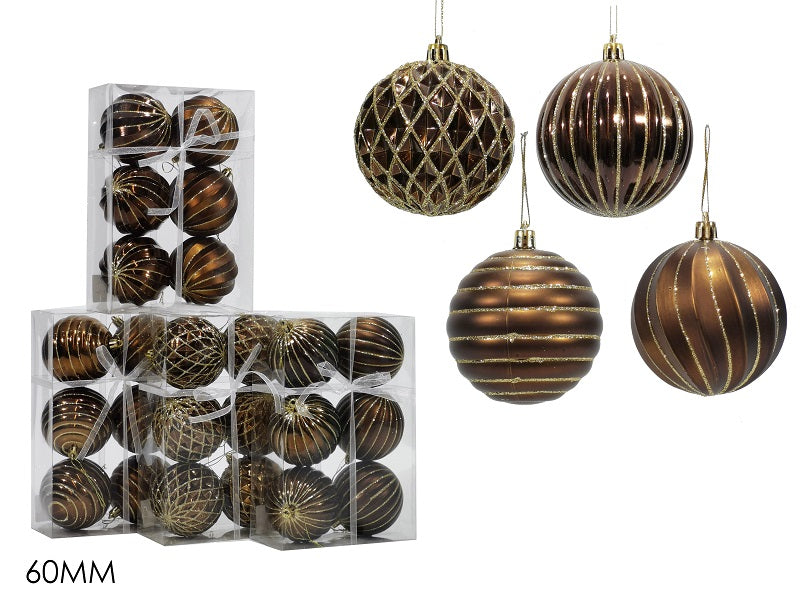 ΜΠΑΛΑ XMAS 6ΤΕΜ ΜΠΡΟΝΖΕ 6εκ ΜΕ ΧΡΥΣΟ GLITTER