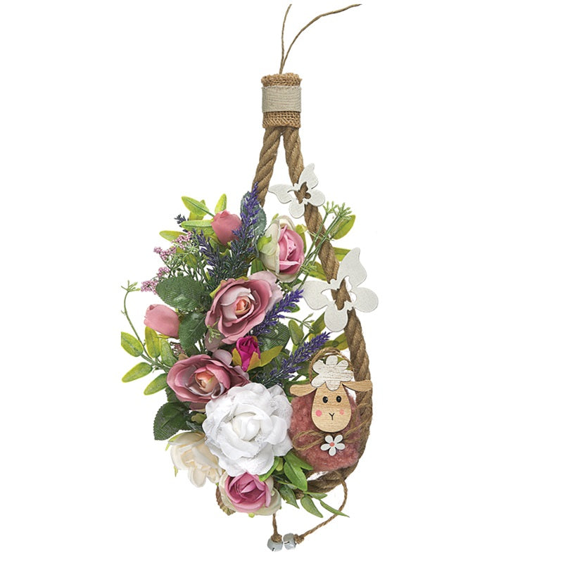 ΣΤΟΛΙΣΜΟΣ ΠΑΣΧΑΛΙΝΟΣ ΚΟΥΝΕΛΑΚΙ ΜΕ ΑΝΘΗ & ΣΧΟΙΝΙ ΚΡΕΜΑΣΤΟ 40cm