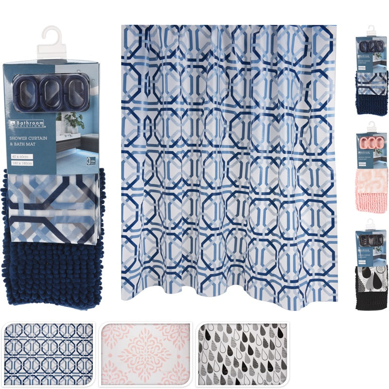 ΚΟΥΡΤΙΝΑ ΜΠΑΝΙΟΥ 180x180εκ PEVA ΣΕΤ ΜΕ ΠΑΤΑΚΙ ΜΙΚΡΟΦΙΜΠΡΑ 40x60cm