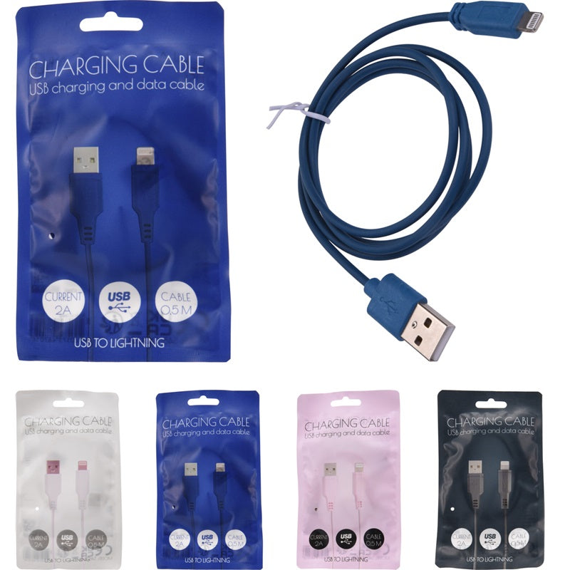 ΚΑΛΩΔΙΟ USB ΣΕ LIGHTNING 0.5m 2A ΔΙΑΦΟΡΑ ΧΡΩΜΑΤΑ