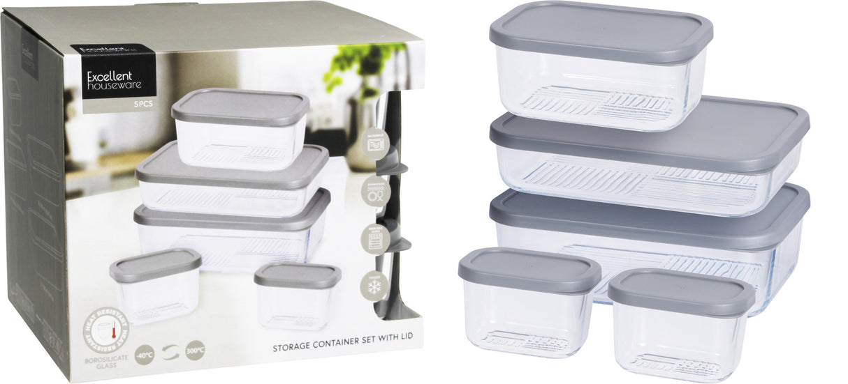 ΦΑΓΗΤΟΔΟΧΕΙΟ ΓΥΑΛΙΝΟ ΣΕΤ 5ΤΕΜ 2x300-750-1200-1700ml EXCELLENT HOUSEWARE
