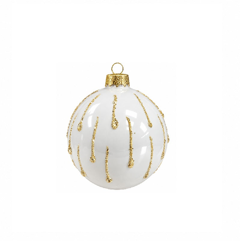 ΜΠΑΛΑ XMAS 10cm ΛΕΥΚΗ ΜΕ ΣΤΑΓΟΝΕΣ GLITTER ΓΥΑΛΙΝΗ
