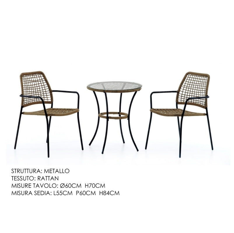 ΤΡΑΠΕΖΙ ΜΕΤΑΛΛΙΚΟ ΡΑΤΑΝ ΜΕ 2 ΚΑΡΕΚΛΕΣ 60x70cm KAI 55x60x84cm