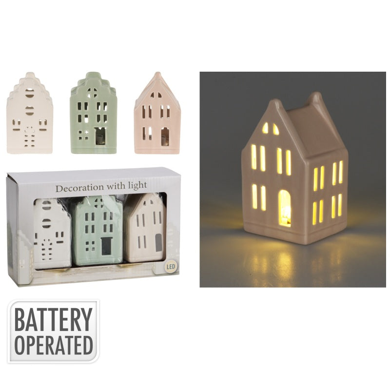 ΣΠΙΤΑΚΙ ΠΟΡΣΕΛΑΝΗ PASTEL ΜΕ LED ΣΕΤ 3ΤΕΜ