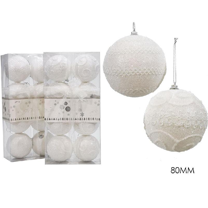 ΜΠΑΛΑ XMAS 8ΤΕΜ GLITTER ΛΕΥΚΟ 8cm