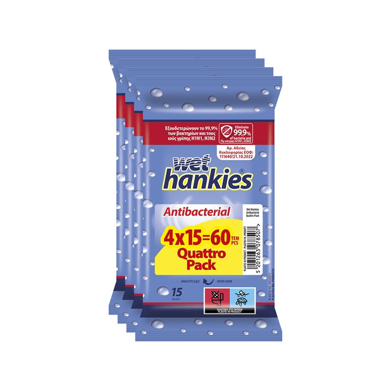 ΥΓΡΟΜΑΝΤΗΛΑ ANTIBACTERIAL 4x15EM WET WANKIES