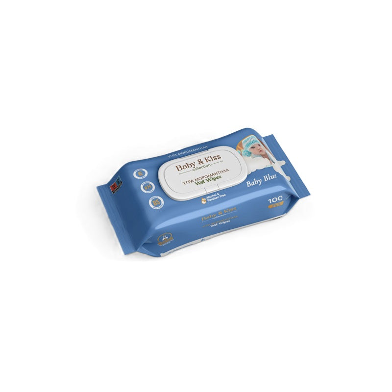 ΜΩΡΟΜΑΝΤΗΛΑ BABY KISS BLUE 100ΤΕΜ ΜΕ ΚΑΠΑΚΙ
