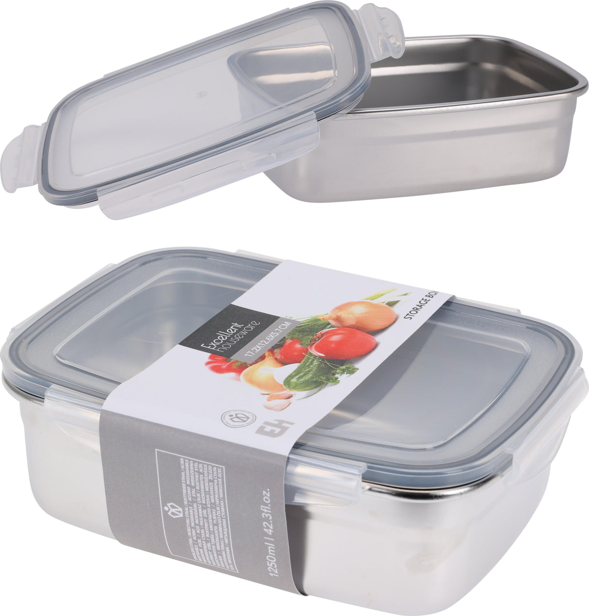 ΦΑΓΗΤΟΔΟΧΕΙΟ INOX ΜΕ ΑΕΡΟΣΤΕΓΕΣ ΚΑΠΑΚΙ 1250ml 19.5x14.5x6.5cm