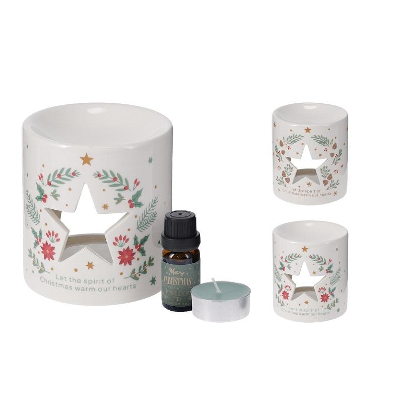 GIFT SET XMAS ΑΡΩΜΑΤΙΣΤΗΣ ΚΕΡΑΜΙΚΟΣ & 3ΤΕΜ ΕΛΑΙΟ 10ml & 2ΤΕΜ ΡΕΣΩ