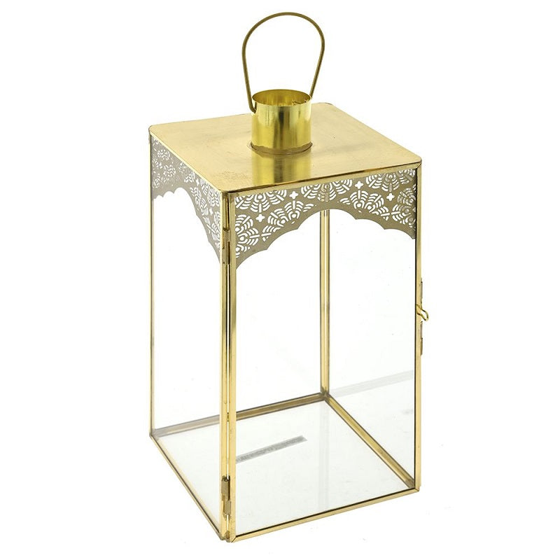 ΦΑΝΑΡΙ ΧΡΥΣΟ ΓΥΑΛΙΝΟ 11x11x23cm ΜΕ ΣΧΕΔΙΟ