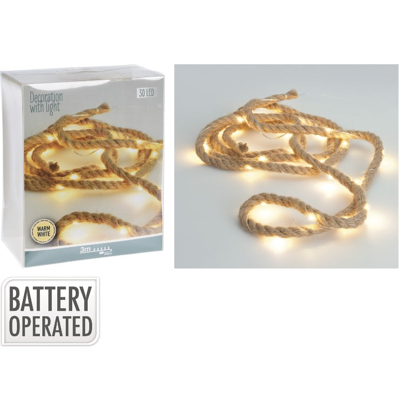 ΦΩΤΑΚΙΑ 30LED ΜΠΑΤΑΡΙΑΣ ΘΕΡΜΟ ΜΕ ΓΙΟΥΤΑ ΣΧΟΙΝΙ 3m