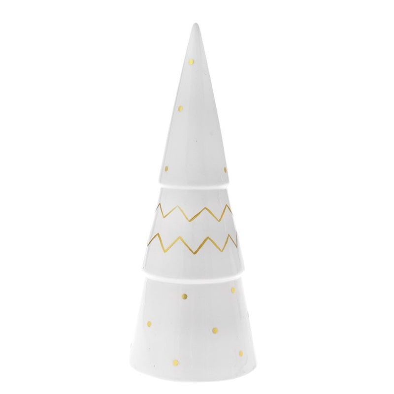 ΔΕΝΤΡΟ XMAS ΚΕΡΑΜΙΚΟ ΚΩΝΟΣ Φ:13x34cm ΛΕΥΚΟ ΧΡΥΣΟ