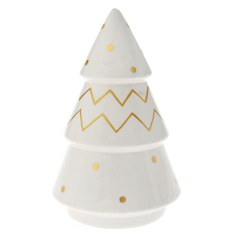 ΔΕΝΤΡΟ XMAS ΚΕΡΑΜΙΚΟ ΚΩΝΟΣ Φ:12x19cm ΛΕΥΚΟ ΧΡΥΣΟ