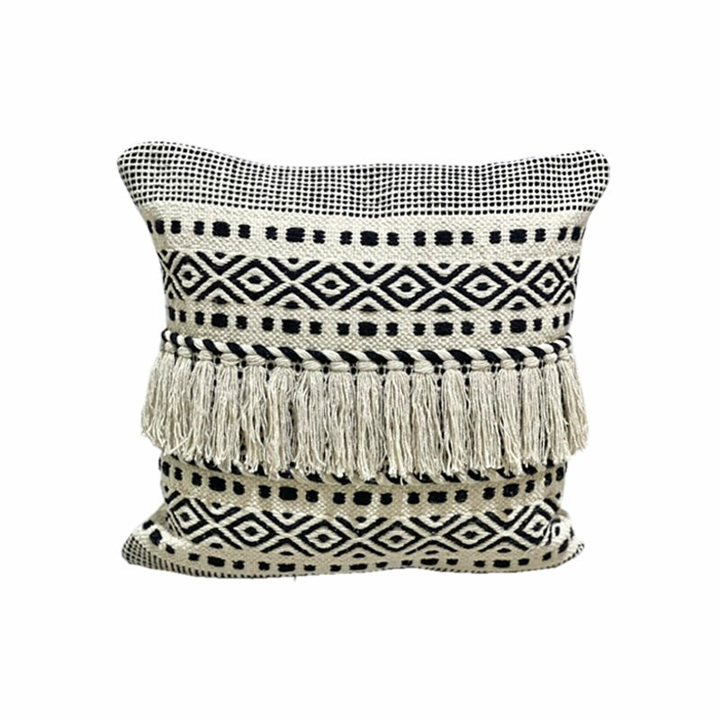 ΜΑΞΙΛΑΡΙ 50x50cm COTTON ΜΑΥΡΟ ΕΚΡΟΥ ΜΕ ΦΟΥΝΤΙΤΣΕΣ