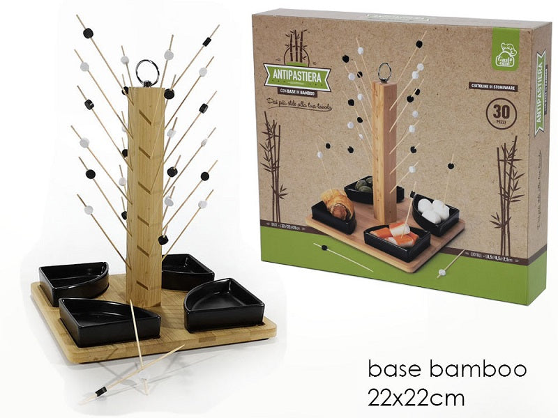 ΔΙΣΚΟΣ BAMBOO ΜΕ ΛΑΒΗ,PICK KAI 4 ΜΠΩΛΑΚΙΑ ΣΕΡΒΙΡΙΣΜΑΤΟΣ 22x22x25cm GUSTO CASA