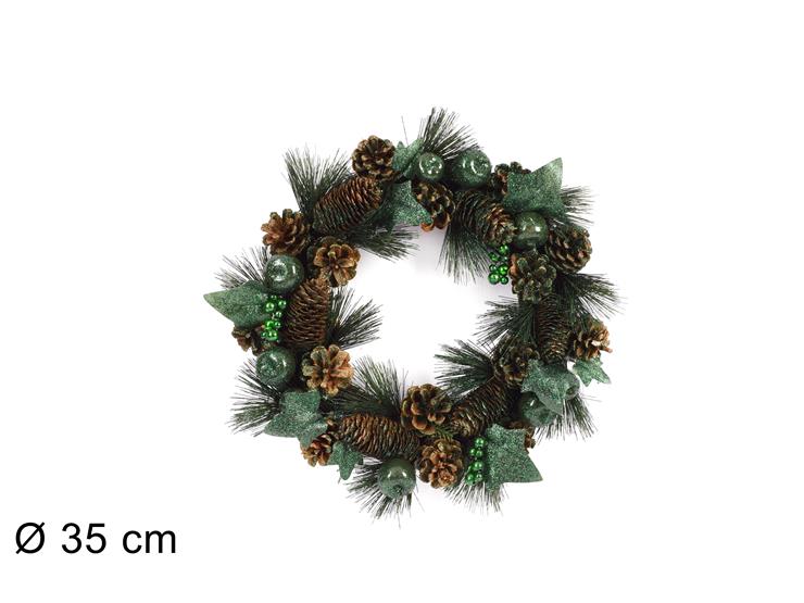 ΣΤΕΦΑΝΙ XMAS ΜΕ ΓΚΙ ΚΟΥΚΟΥΝΑΡΕΣ ΚΑΙ ΠΡΑΣΙΝΟ GLITTER 35cm