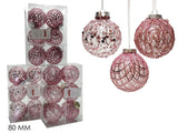 ΜΠΑΛΑ XMAS 6ΤΕΜ ΡΟΖ GLITTER 8εκ