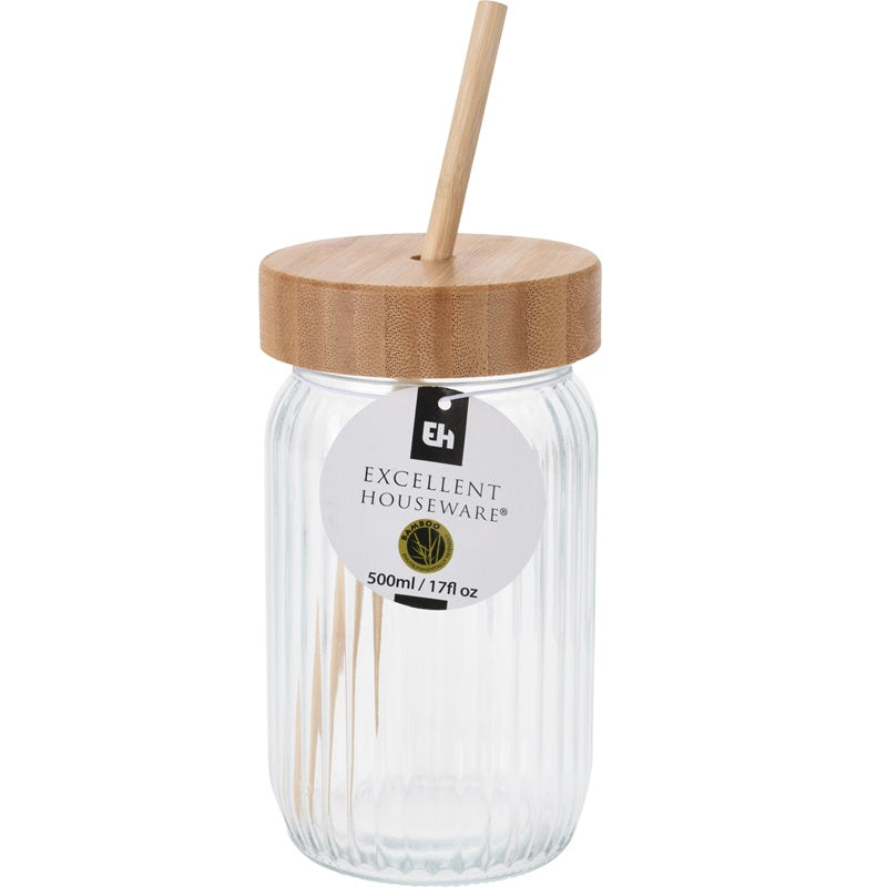 ΚΟΥΠΑ ΓΥΑΛΙΝΗ 500ml ΜΕ BAMBOO ΚΑΠΑΚΙ & ΚΑΛΑΜΑΚΙ