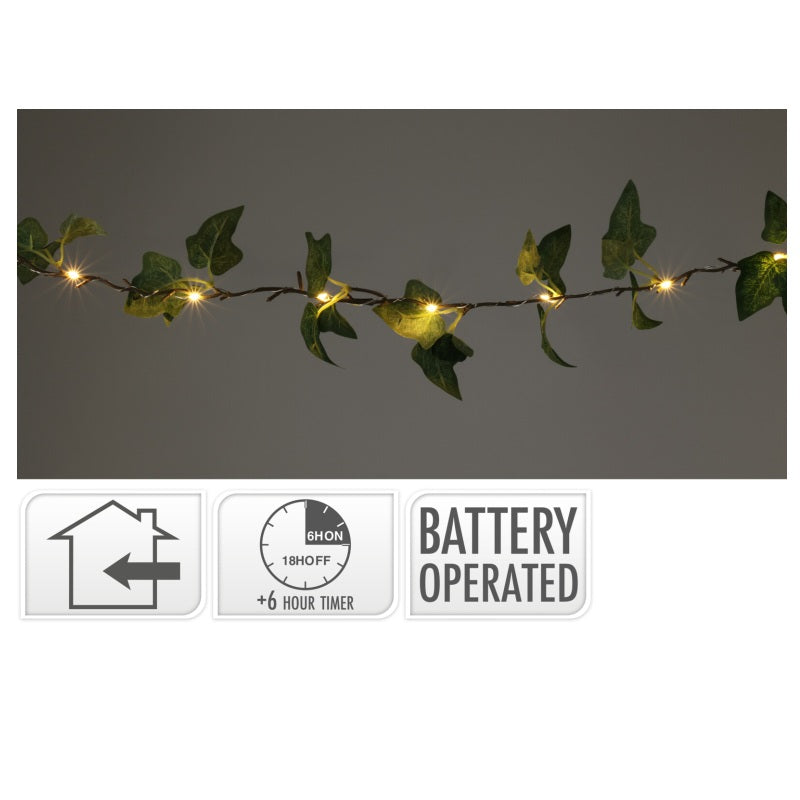 ΓΙΡΛΑΝΤΑ ΠΡΑΣΙΝΑ ΦΥΛΛΑ 30LED ΘΕΡΜΟ ΛΕΥΚΟ ΔΙΑΦ.ΚΑΛΩΔΙΟ 2.9m