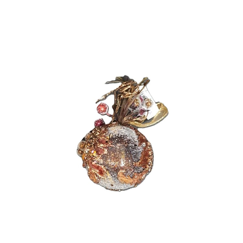 ΜΠΑΛΑ XMAS 8cm ΚΑΦΕ GLITTER ΦΤΕΡΟ