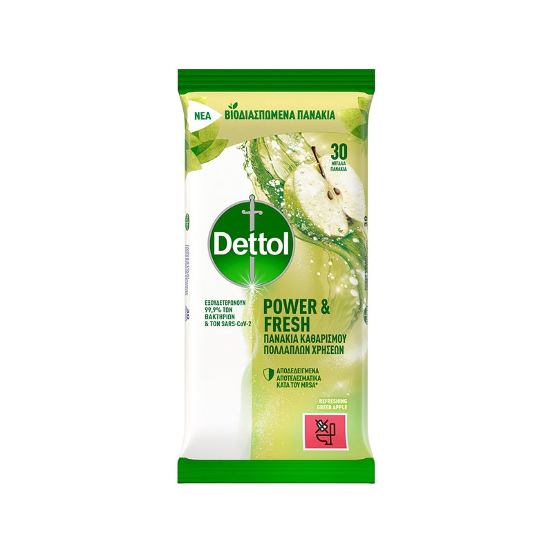 DETTOL ΠΑΝΑΚΙΑ ΚΑΘΑΡΙΣΜΟΥ GREEN APPLE 30ΤΕΜ