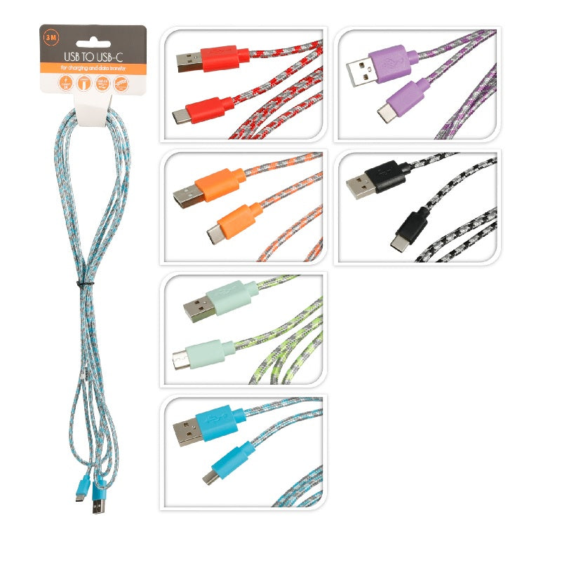 ΚΑΛΩΔΙΟ USB TYPE C 3m 2A BRAIDED